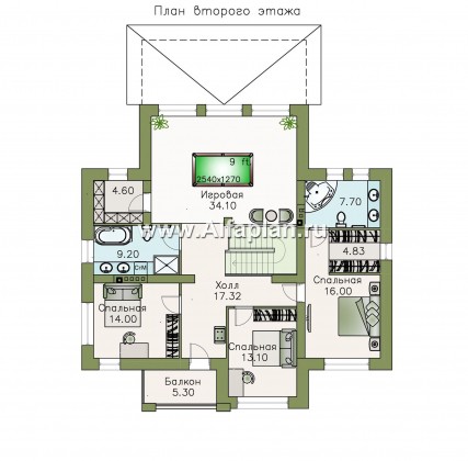 «Высшая лига» - проект двухэтажного дома, планировка с 2-я спальнями на 1эт, с балконом - превью план дома