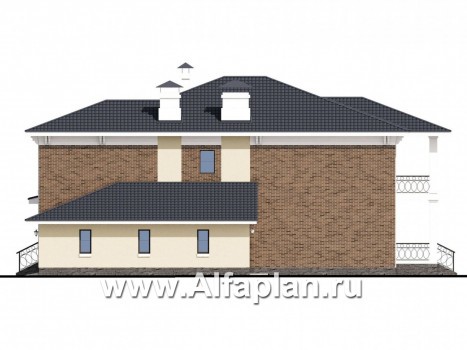 «Беатрис» — проект двухэтажного дома из кирпича, с террасой, с гаражом - превью фасада дома
