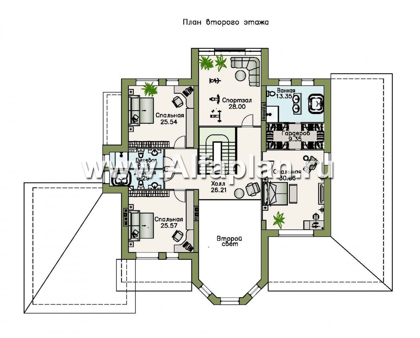 «Пятьсот квадратов» - проект двухэтажного дома, с двусветной гостиной и с террасой, гараж на 2 авто, цокольный этаж, вилла в стиле замка - план дома