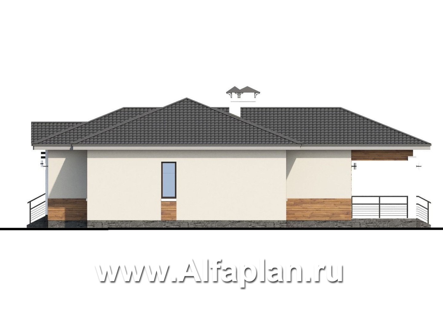Проекты домов Альфаплан - «Витамин» - одноэтажный дом с большой гостиной и крытой террасой - изображение фасада №2