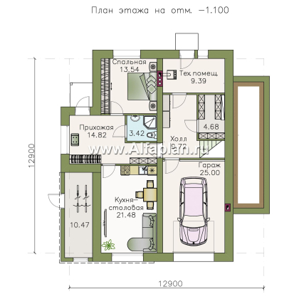 Проекты домов Альфаплан - «Светлые времена» - респектабельный особняк с большими окнами - превью плана проекта №1