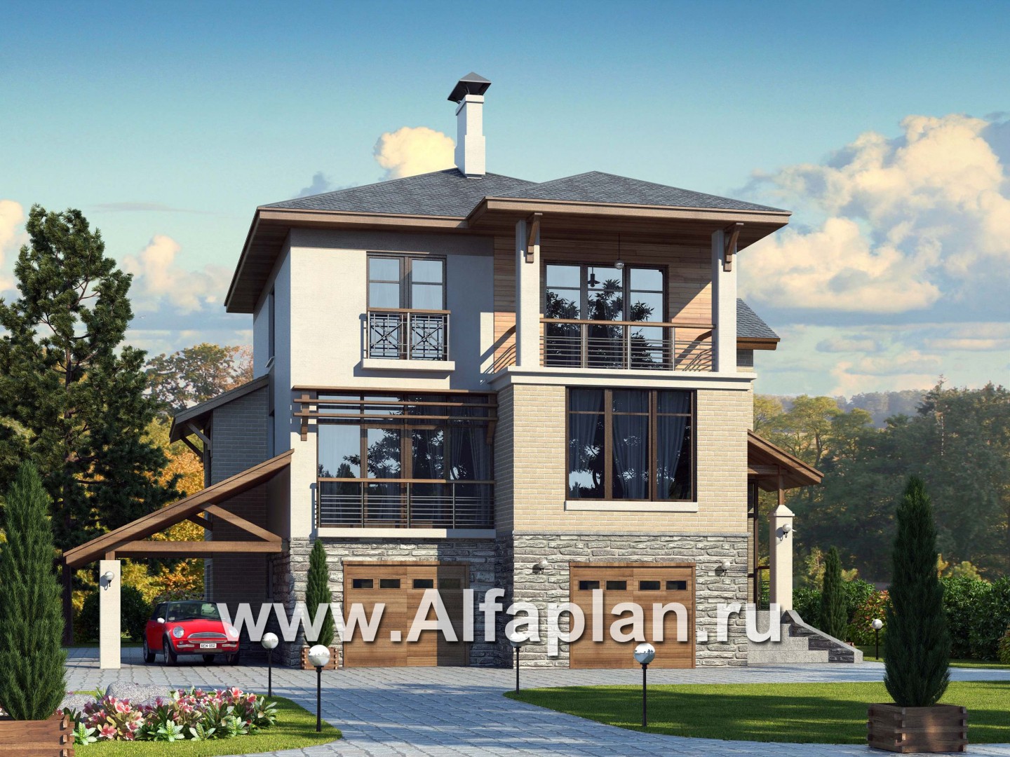 Проекты домов Альфаплан - Дом из газобетона «Аура» в современном стиле - основное изображение