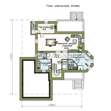 Проекты домов Альфаплан - «Маленький принц» - компактный коттедж с цокольным этажом и гаражом - превью плана проекта №1