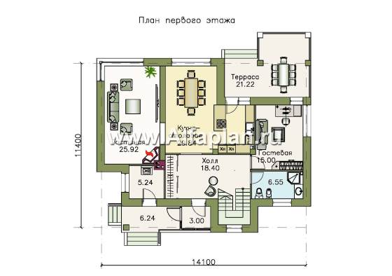 Проекты домов Альфаплан - «Фортуна» - современный коттедж с высокой гостиной - превью плана проекта №1