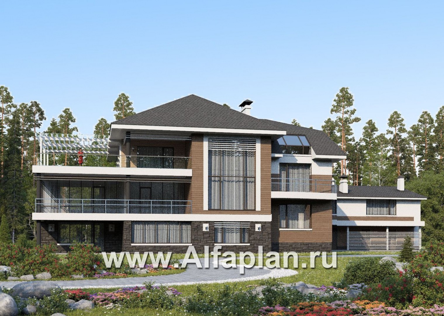 «Глория» - проект эксклюзивного дома, вилла с бассейном и зимним садом, со вспомогательным коттеджем - дизайн дома №1