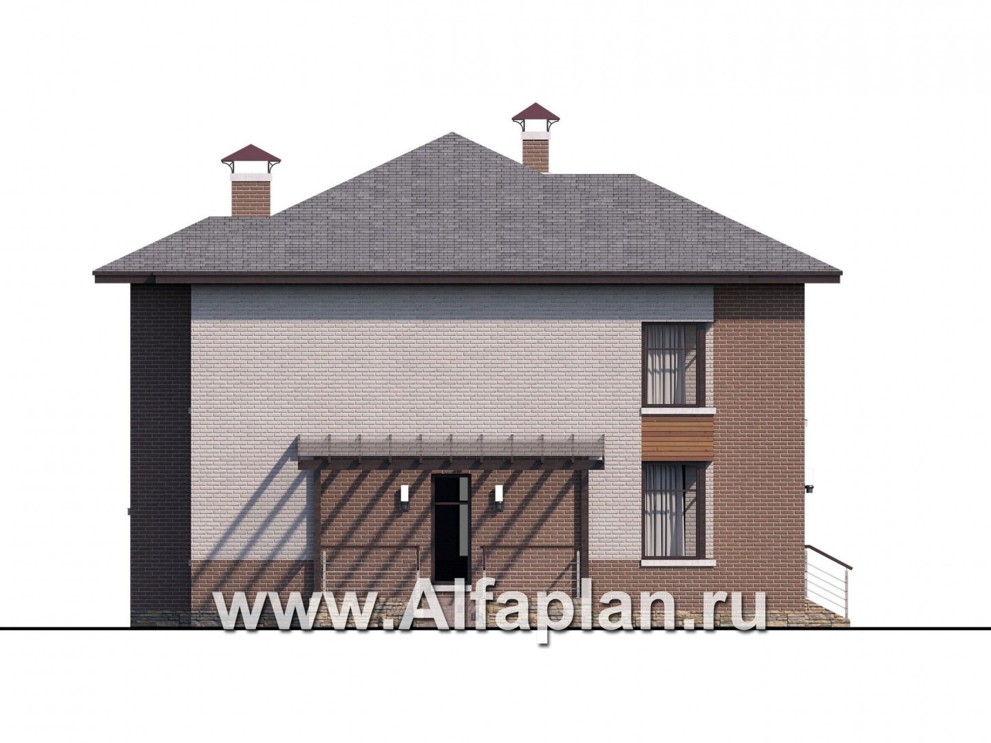 «Печора» - проект двухэтажного дома, в современном стиле, планировка с сауной и с террасой - фасад дома