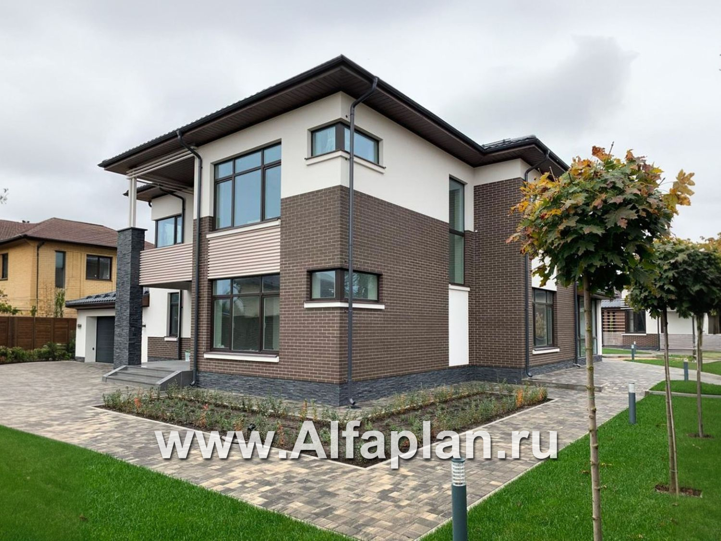 «Прайд» - проект современного двухэтажного дома, мастер спальня, с террасой и сауной, гараж на 2 авто - дизайн дома №6