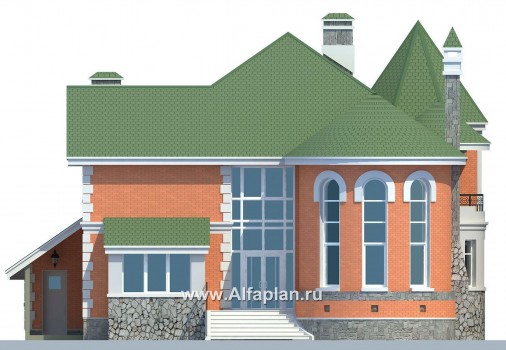 Проекты домов Альфаплан - «Паркон» - коттедж с угловой башенкой - превью фасада №4