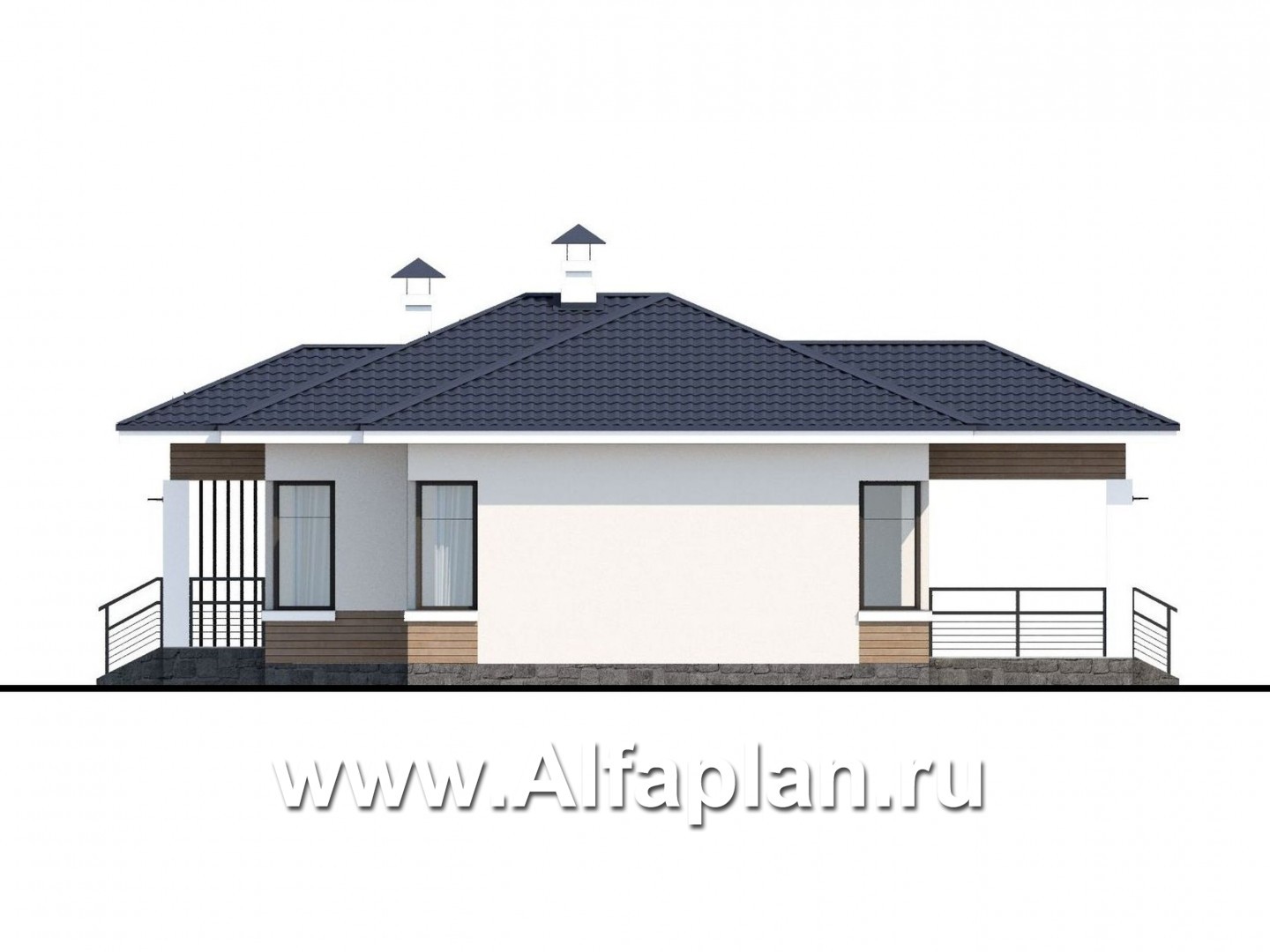 Проекты домов Альфаплан - «Безоблачный» - экономичный одноэтажный дом (дача) - изображение фасада №2