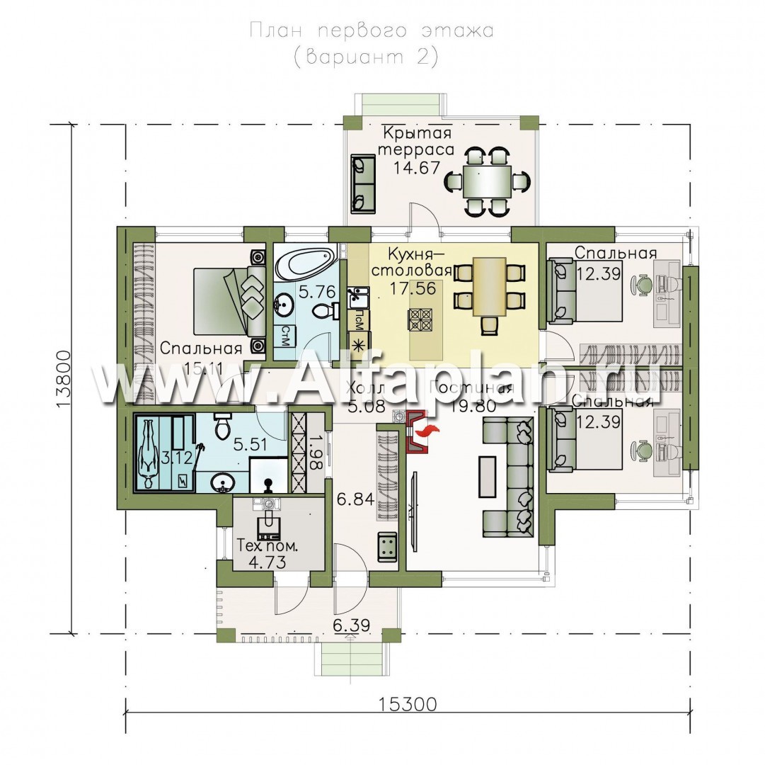 Проекты домов Альфаплан - «Безоблачный» - экономичный одноэтажный дом (дача) - план проекта №2