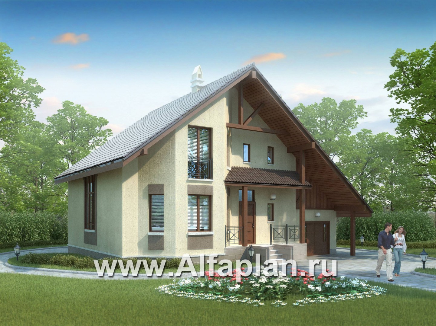 «Регенсбург» - проект дома из газобетона, с эркером и с гаражом, в немецком стиле - дизайн дома №1