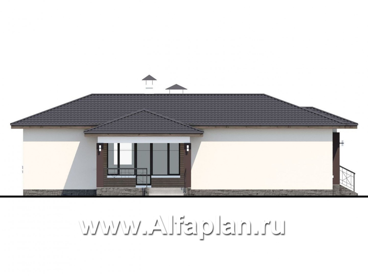 Проекты домов Альфаплан - «Пассия» - одноэтажный коттедж с гаражом и террасой - изображение фасада №3