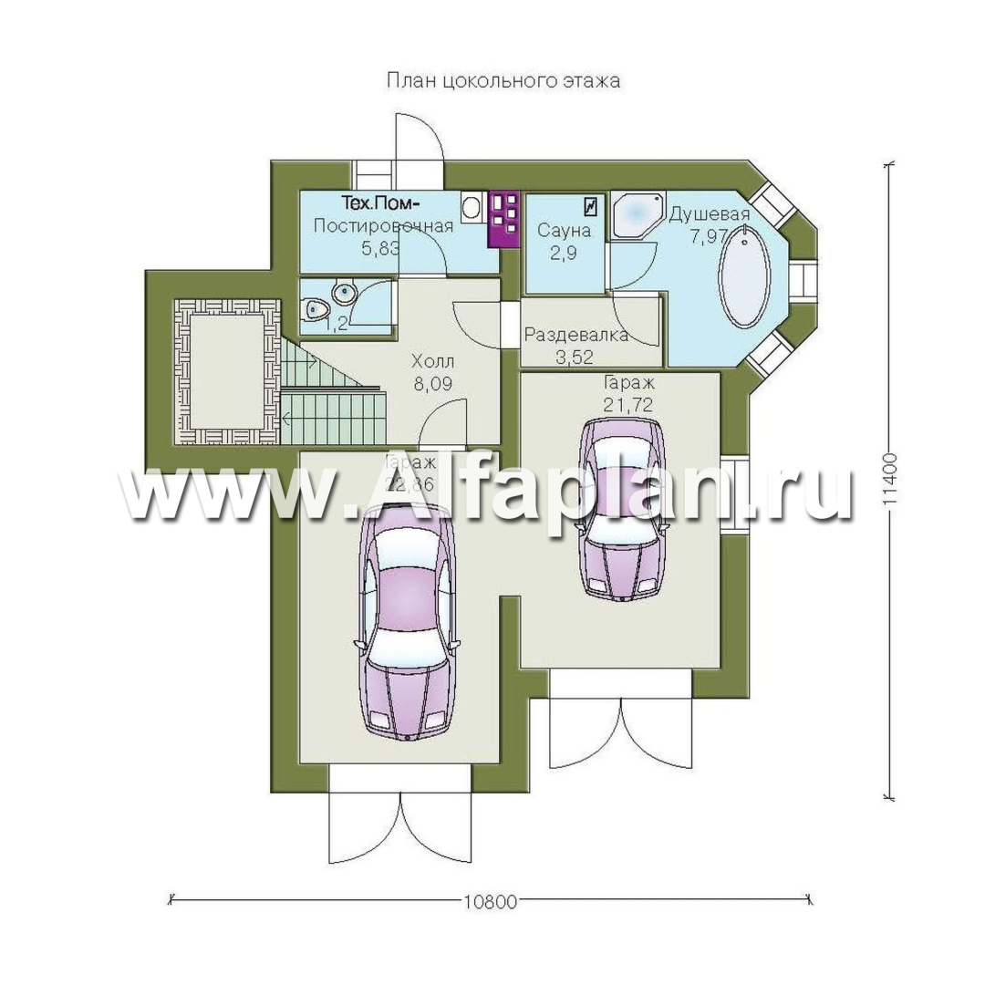 Проекты домов Альфаплан - «Корвет» - трехэтажный коттедж с двумя гаражами - изображение плана проекта №1