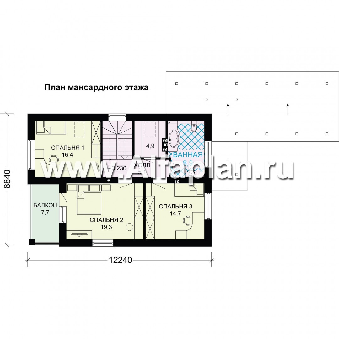 Проект двухэтажного дома,  с навесом на 1 авто, в современном стиле - план дома