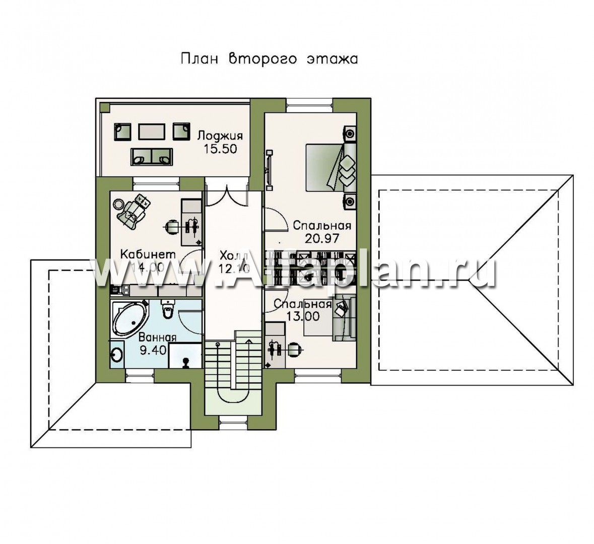 Проекты домов Альфаплан - «Кваренги» - коттедж с террасой и навесом для машины - изображение плана проекта №2