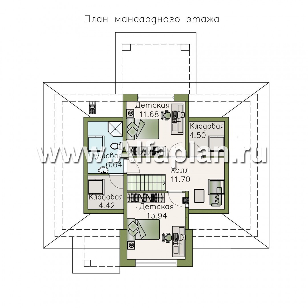 «Простоквашино» - проект дома с мансардой, из газобетона, с террасой, планировка мастер спальня - план дома