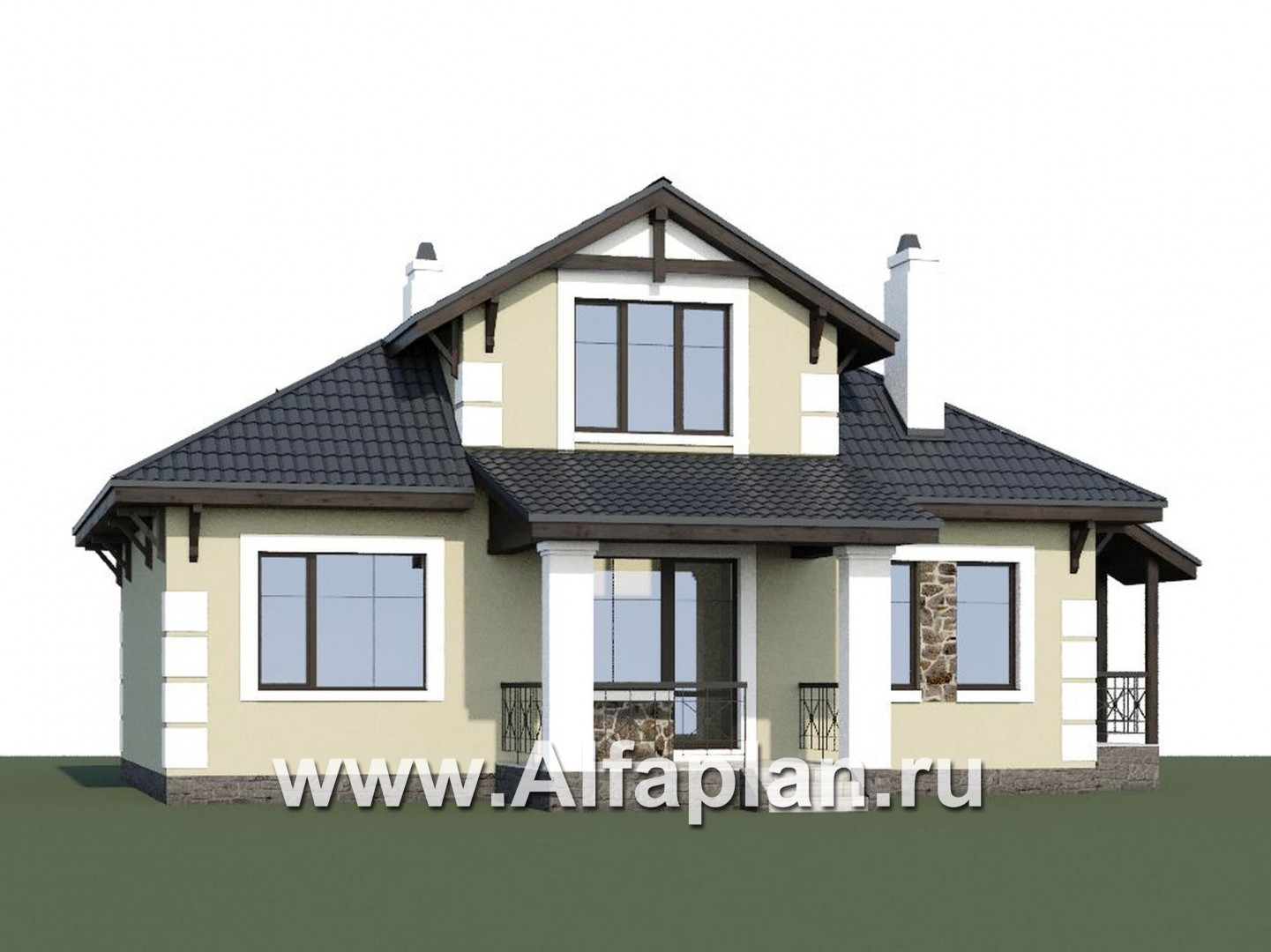 «Простоквашино» - проект дома с мансардой, из газобетона, с террасой, планировка мастер спальня - дизайн дома №1