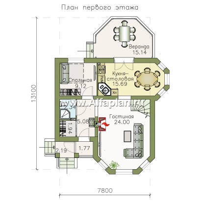 Проекты домов Альфаплан - «Душечка» - небольшой дом с мансардой - превью плана проекта №1