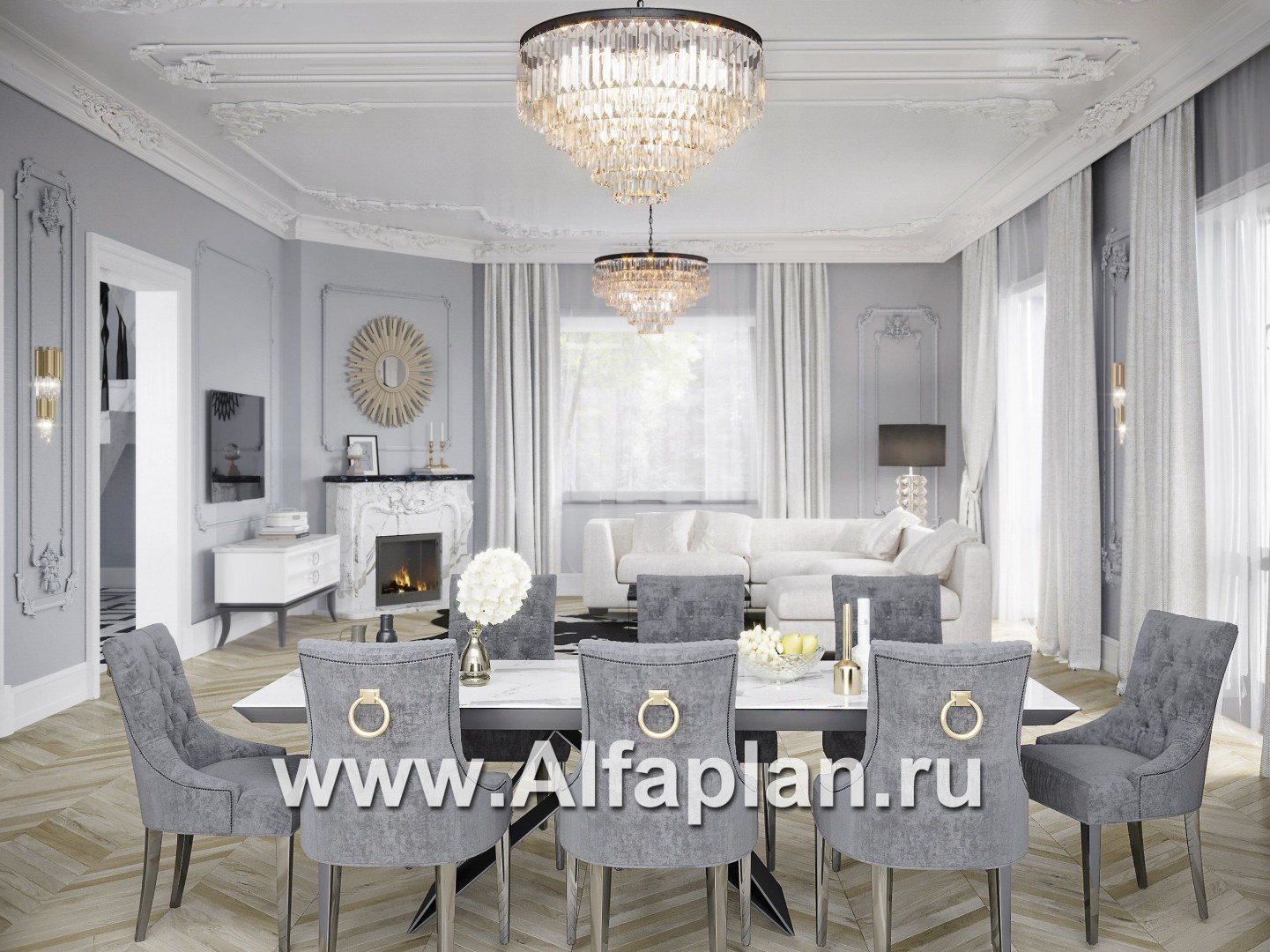 Проект двухэтажного дома с мансардой, планировка с гостевой и спальней на 1 эт, с террасой и с цокольным этажом - дизайн дома №3