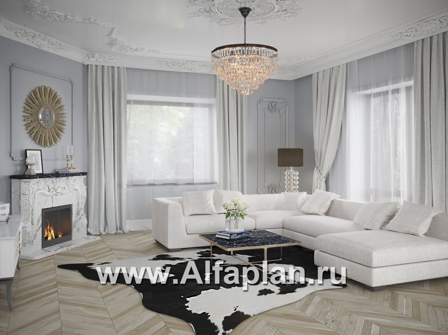 Проект двухэтажного дома с мансардой, планировка с гостевой и спальней на 1 эт, с террасой и с цокольным этажом - дизайн дома №4