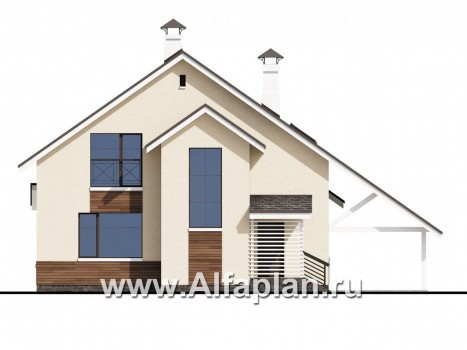 Проекты домов Альфаплан - «Реалист» - загородный дом с верандой и навесом для машины - превью фасада №4