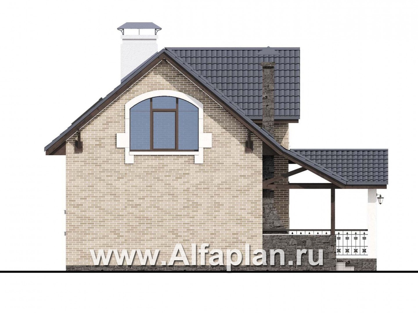 Проекты домов Альфаплан - Компактный дом с мансардой и большой террасой - изображение фасада №3