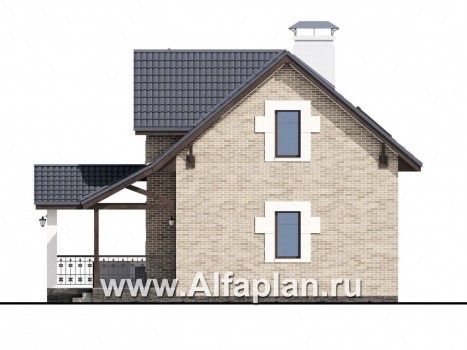 Проекты домов Альфаплан - Компактный дом с мансардой и большой террасой - превью фасада №2
