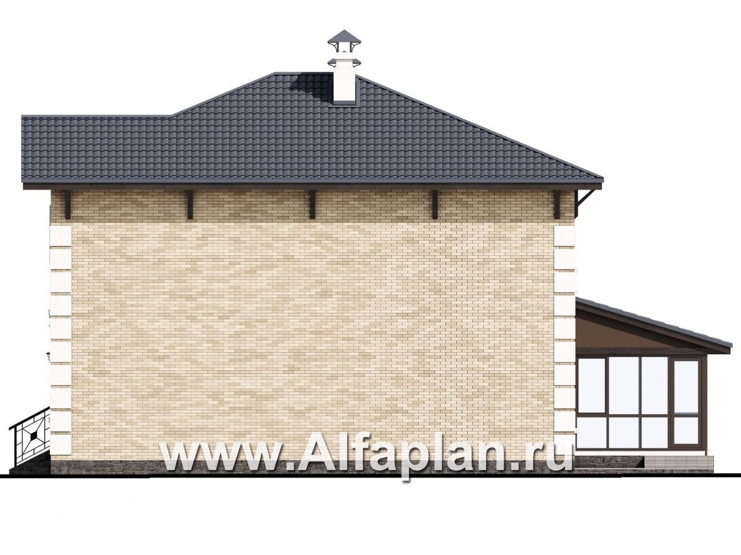 Проекты домов Альфаплан - «Седьмая высота» - комфортабельный дом с большой гостиной - изображение фасада №2