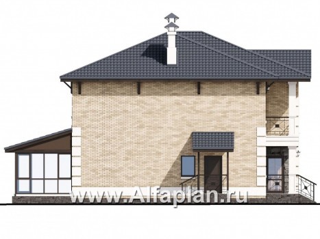 Проекты домов Альфаплан - «Седьмая высота» - комфортабельный дом с большой гостиной - превью фасада №3