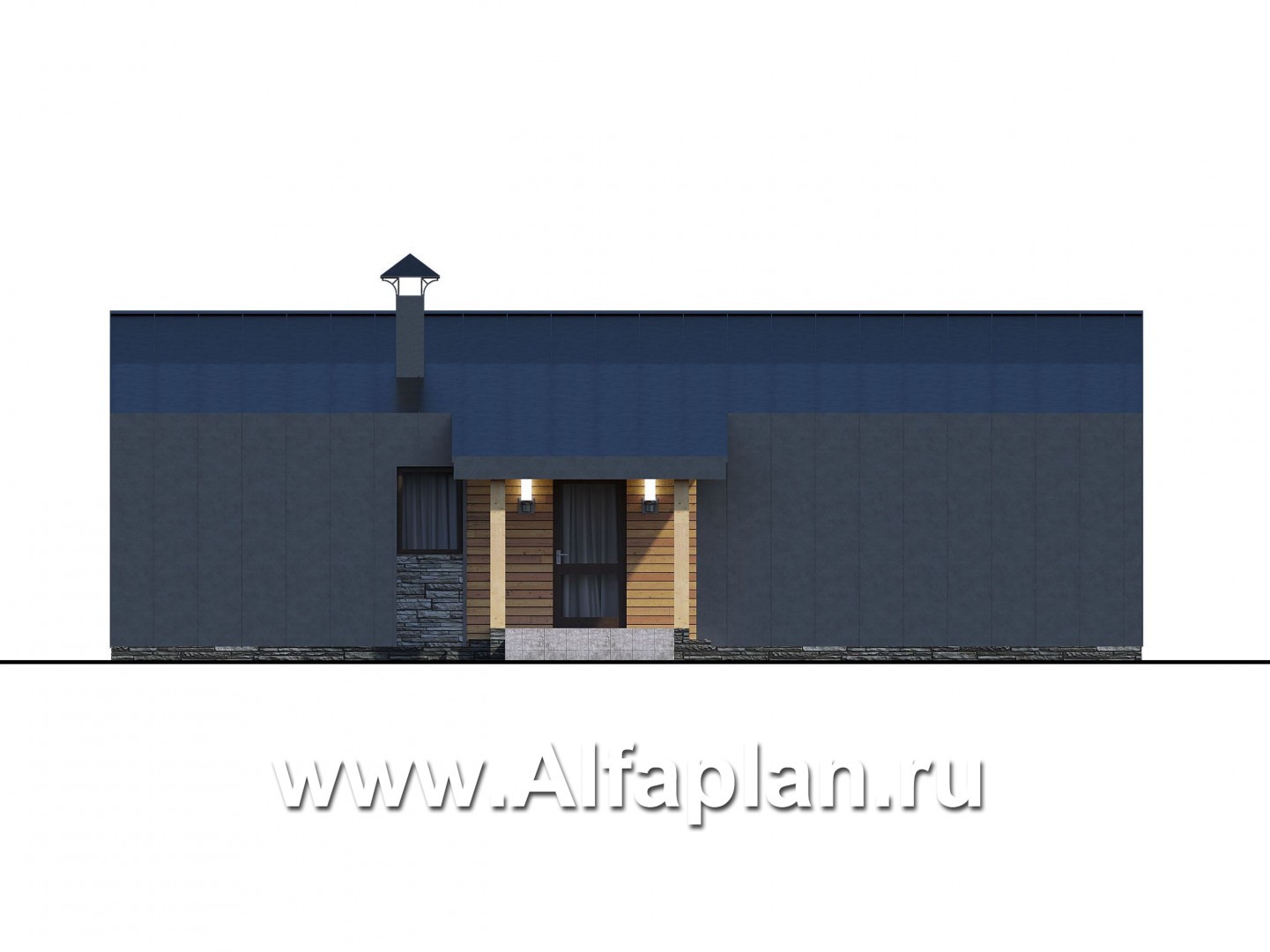 Проекты домов Альфаплан - «Каппа» - небольшой одноэтажный коттедж с террасой - изображение фасада №2