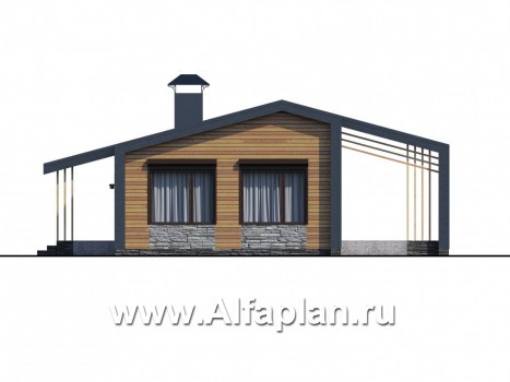 Проекты домов Альфаплан - «Каппа» - небольшой одноэтажный коттедж с террасой - превью фасада №4
